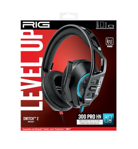RIG 300 PRO HN Wired Gaming Headset | For Nintendo Switch, Switch 2 - Universal 3.5mm - Flip-to-Stow Mic, 40mm Speakers, 1.2-meter cable – Black/Blue/Red - color: Black / Red / Blue