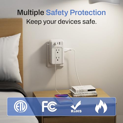 BN-LINK Multi Plug Outlet, 6 Wall Outlet Extender with 3 USB Charging Ports (1 USB C) Total 3.4A, 3-Sided Outlets Splitter Multiple Outlet Wall Plug for Home Office Dorm Room - size: 6 Outlets (3 Side) (USB)