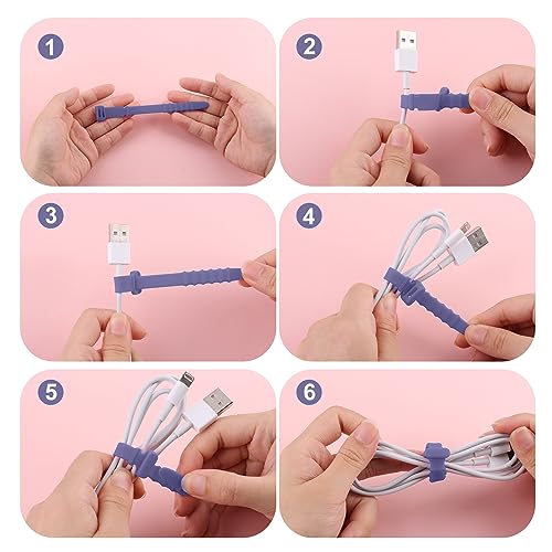 NQEUEPN 20pcs Reusable Purple Silicone Releasable Zip Ties, Cord Organizer Straps, Elastic Cord Management Cable Ties for Headphones, Charging Wire, Home Office Table Organization