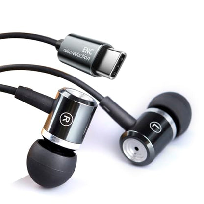 wired Ear buds with Mic Noise Cancellation Dynamic Bass In-ear Headphones | USB C Plug,Call Microphone Noise Cancelling wired Earphone,Sound-Isolating High fidelity USB Type C earbud with DAC audio