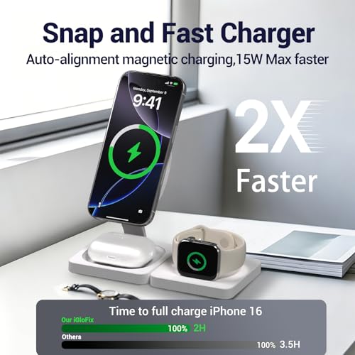 3 in 1 Wireless Charging Station for Apple Magsafe Charger Stand,Fast Magnetic Wireless Charger Station for iPhone 17 Air 16 15 14 13 12 Series,Airpods Pro,Apple Watch Ultra (White) - color: White