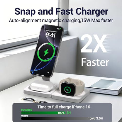 3 in 1 Wireless Charging Station for Apple Magsafe Charger Stand,Fast Magnetic Wireless Charger Station for iPhone 17 Air 16 15 14 13 12 Series,Airpods Pro,Apple Watch Ultra (White) - color: White