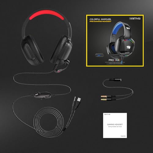 IMYB A36 Gaming Headset with Mic Stereo Headphones for Pc, PS5, Xbox | RGB Wired Over-Ear Noise Cancelling for Xbox Series X/S, PS4, Nintendo Switch, Computer, Laptop, Mac - color: Red
