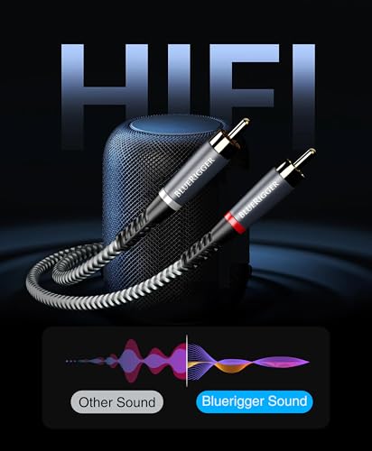 BlueRigger 3.5mm Aux to 2RCA Audio Cable (6FT, 90D Stereo Splitter Y 2RCA Male, Braided, 1/8" RightAngled TRS to RCA, Hi-Fi Sound, Metal Shell) - for Phones, Amplifiers, Tablets, Home Theater, HDTV - size: 6FT, style: 3.5mm Angled