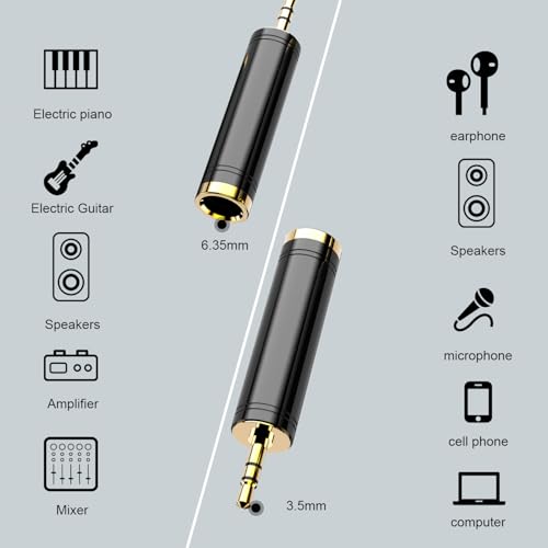 Eanetf 3.5mm to 1/4'' Stereo Gold-Plated Pure Copper Adapter, 1/8 Inch Mini Jack Male to 1/4 Inch Female Jack Stereo Adapter for Headphone Amp Adapte (2PACK-Black) - color: 2PACK-BLACK