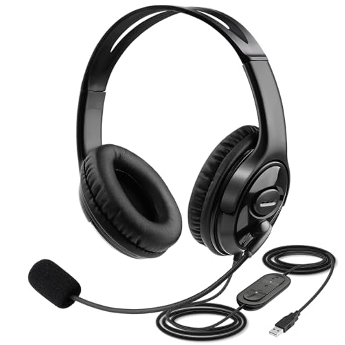 MKJ USB-A Wired Headset with Mic for PC, Computer Headphones for Office | Noise Canceling Microphone, Call Center Laptop Headset , Volume Control, Compatible with Ms Teams Zoom Webex, Online Meeting
