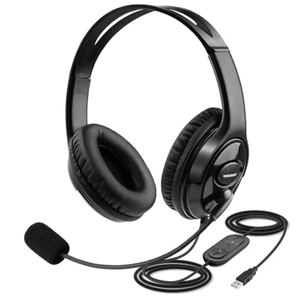 MKJ USB-A Wired Headset with Mic for PC, Computer Headphones for Office | Noise Canceling Microphone, Call Center Laptop Headset , Volume Control, Compatible with Ms Teams Zoom Webex, Online Meeting
