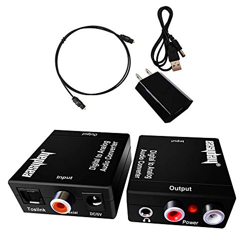 Easyday Digital to Analog Audio Converter with Digital Optical Toslink and S/pdif Coaxial Inputs and Analog RCA and AUX 3.5mm (Headphone) Outputs - 5 Foot Heavy Duty Optical Toslink Cable