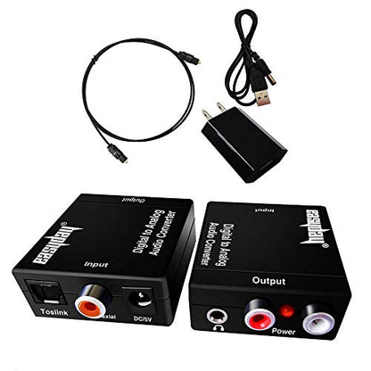 Easyday Digital to Analog Audio Converter with Digital Optical Toslink and S/pdif Coaxial Inputs and Analog RCA and AUX 3.5mm (Headphone) Outputs - 5 Foot Heavy Duty Optical Toslink Cable