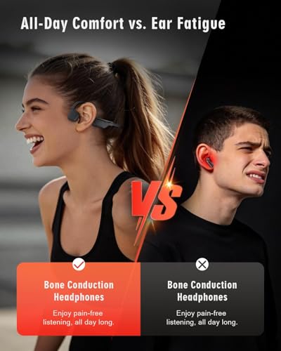 Bone Conduction Headphones, 14H Playtime Bluetooth 6.0 Open-Ear Earbuds with Mic, IPX5 Waterproof Lightweight Headset, Wireless Sport Earphones for Running, Cycling, Gym Workouts(Black) - color: Black