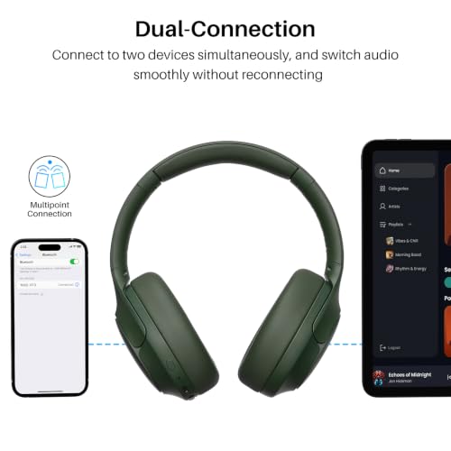 TOZO HT3 Hybrid Noise Cancelling Wireless Headphones, 90H Over Ear Headset | Hi Res Audio, AI Voice Assistant, Dual Device Connection, 32 Custom EQs, Built In 5 Mics, ANC, Foldable, Bluetooth 6.0 - color: Green