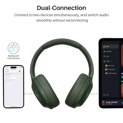 TOZO HT3 Hybrid Noise Cancelling Wireless Headphones, 90H Over Ear Headset | Hi Res Audio, AI Voice Assistant, Dual Device Connection, 32 Custom EQs, Built In 5 Mics, ANC, Foldable, Bluetooth 6.0 - color: Green