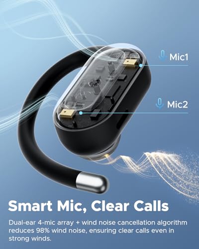 truefree DS1 Open-Ear Headphones, Bluetooth 6.0 Wireless Earbuds | Ear Hooks, Spatial Sound, 4 Mics Clear Calls, 40H Playtime, Multipoint Connection, IPX5-Rated for Sports, Snug Fit