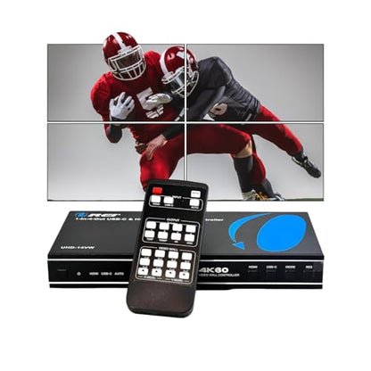 OREI 4K 2x2 HDMI or USB-C Video Wall Controller Processor Display Upto 4K 60hz 2x1, 1x2, 1x3, 1x4 Supports 180 Degree Rotate RS-232 Audio Extraction | Video wall controller 2x2, Video wall, USB-C input, 2x1/1x2/1x3/1x4 layouts, 180° rotation - style: 2x2