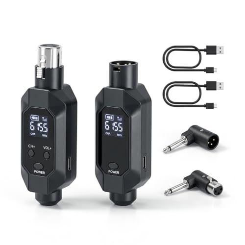 Wireless XLR Transmitter and Receiver, 500ft XLR Wireless Transmitter Receiver with 2x30 Channels, Dynamic Mic Wireless Adapter for PA Mixer, Church, Stage
