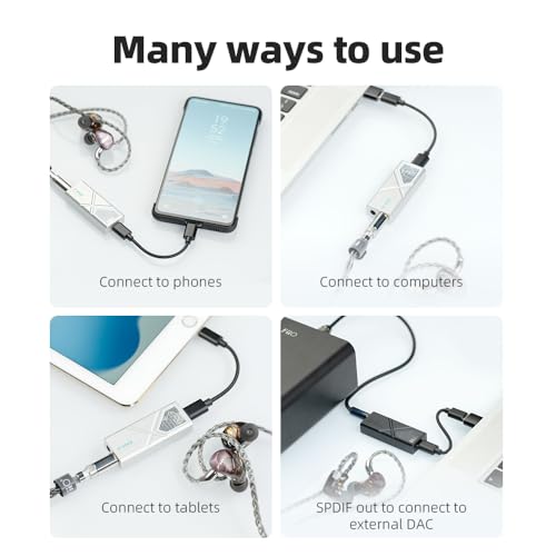 FiiO/JadeAudio KA13 Portable DAC Dongle, USB-C Adapter, 3.5mm and 4.4mm Outputs Compatible with Android/iOS System/PC/Music Players, PCM 384kHz/32bit | DSD256 550mW high Power (Silver) - color: Silver