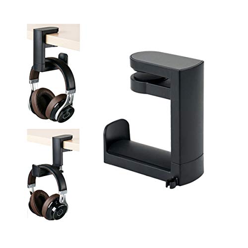 HDW Headphone Stand Holder Mount,Gaming Headset Hanger with Earphone Cable Clip Organizer,Under Desk Headphones Hook with Adjustable 360 Degree Rotation Clamp Black