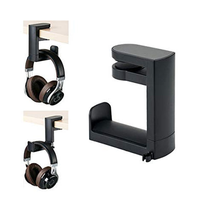 HDW Headphone Stand Holder Mount,Gaming Headset Hanger with Earphone Cable Clip Organizer,Under Desk Headphones Hook with Adjustable 360 Degree Rotation Clamp Black