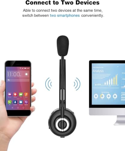 Trucker Bluetooth Headset V5.0, Wireless Call Center Business Headphone with CVC Mic, 18H Talktime Multipoint Charging Dock, for Customer Service, VoIP, Phones, PC