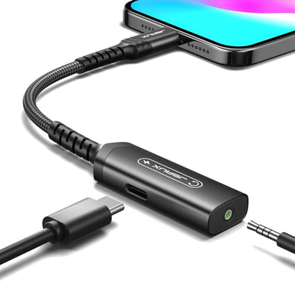 JSAUX USB C to 3.5mm Headphone Charger Adapter, 2-in-1 PD 60W AUX PC-Black | USB C to 3.5mm Headphone and Charger Adapter, 2 in 1 AUX Mic Jack, PD 60W Fast Charging, for iPhone 15 Pro Max Galaxy S24 PC - color: Black