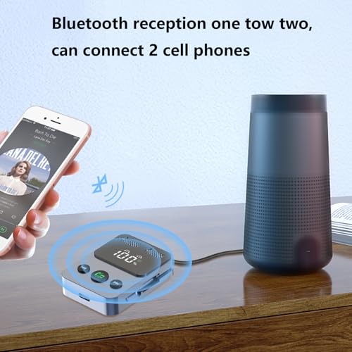 Bluetooth 5.3 Transmitter Receiver 2 in 1 3.5mm Audio Works with tv Airplane Wireless Bluetooth Aux Adapter for car with Microphone Connects to 2 Cell Phones/2 Headphones/2 Speakers