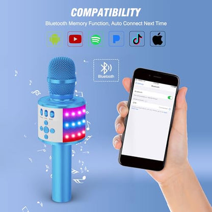 BONAOK Karaoke Microphone for Kids & Adults - Bluetooth Microphones Singing Mic with Disco Lights, Echo Effect, Built-in Speaker Portable Karaoke Player for Party Travel Gifts Q78(Blue) - color: Blue