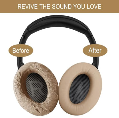 GEVO Premium Replacement Ear Pads for Bose QC35 & QC35ii Headphones - Beige | Fits QuietComfort 35 & 35ii / SoundLink 1&2 AE（Over-Ear）- Soft Protein Leather · Adaptive Memory Foam and Extra Durable - color: Beige