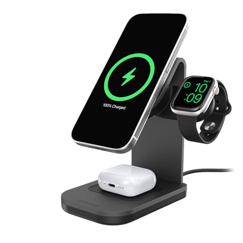 OtterBox 3-in-1 Wireless Charging Stand, Black | MagSafe Charging Station for iPhone, Apple Watch & AirPods, 45W Wall Charger & 6ft USB-C Charging Cable Included - color: Black, style: 3-in-1