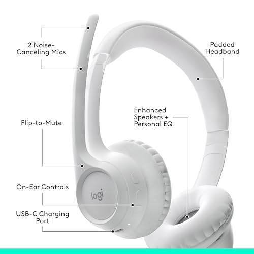 Logitech Zone 300 Wireless Bluetooth Headset Noise Canceling - Off-White | Compatible with Windows, Mac, Chrome, Linux, iOS, iPadOS, Android - color: Off-White
