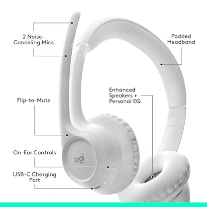 Logitech Zone 300 Wireless Bluetooth Headset Noise Canceling - Off-White | Compatible with Windows, Mac, Chrome, Linux, iOS, iPadOS, Android - color: Off-White