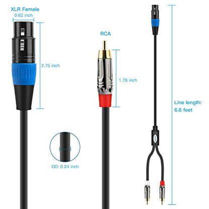 JOLGOO 언밸런스 XLR 암 - 듀얼 RCA Y 스플리터 브레이크 아웃 케이블, XLR 암 1개 - 2 RCA 수 Y 브레이크 아웃 케이블 어댑터 코드, 1.8m(6.6피트) - size: 6.6 Feet, style: XLR 암 - 듀얼 RCA 수