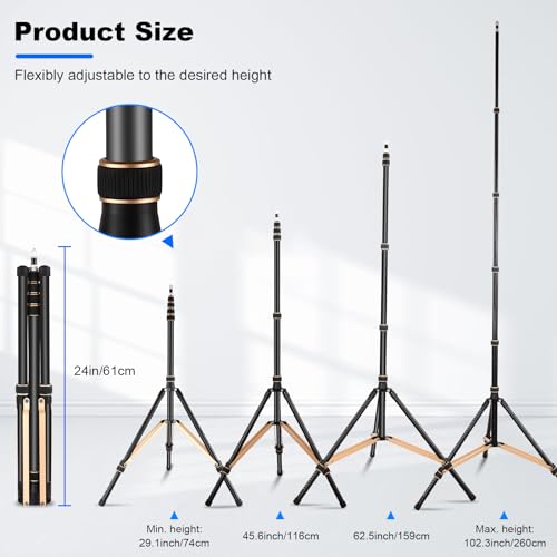 Soonpho Extendable Photography Light Stand 8.5ft Aluminium Alloy Tripod Light Photography with 180° Reversible Leg Travel Compact Tripod Maximum Height 102"/260cm for Continute Output Lighting - color: Black-Orange