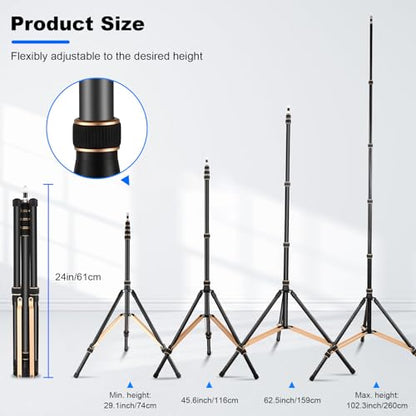 Soonpho Extendable Photography Light Stand 8.5ft Aluminium Alloy Tripod Light Photography with 180° Reversible Leg Travel Compact Tripod Maximum Height 102"/260cm for Continute Output Lighting - color: Black-Orange
