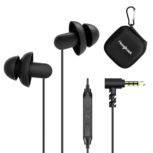 Sleep Earbuds, Hearprotek 2 Pairs Ultra Soft Lightweight Silicone Sleeping Earphone Headphones with Volume Control and mic for Side Sleeper, Snoring, Air Travel, Relaxation (Black) - size: Standard