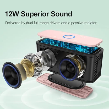 DOSS SoundBox Touch Wireless Bluetooth Speaker-12W HD Sound with Rich Bass | Portable & Small Design, IPX5 Waterproof, 20H Playtime, Handsfree, House, Office Desktop, Bedroom, Indoor Use, Light Pink - color: Light Pink