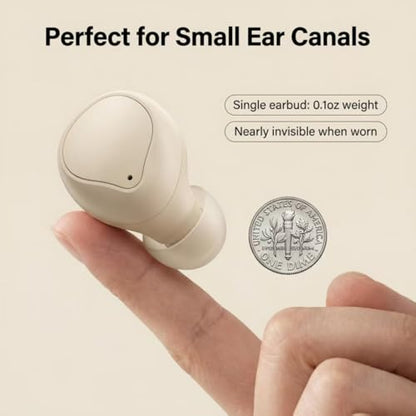 Ultra small mini earphones ，Mini Invisible Wireless Earbuds for Small Ear Canals, Low Profile Hidden Sleep Earbuds, IPX5 Waterproof Bluetooth Headphones for Work, Side Sleep & Daily Use (beige) - color: Beige
