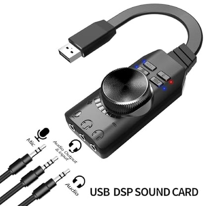 USB Sound Card, 7.1 Surround Sound Adapter, External Stereo Audio Jack Converter, Volume Control, Mic Mute, Plug and Play, for PC, Laptop