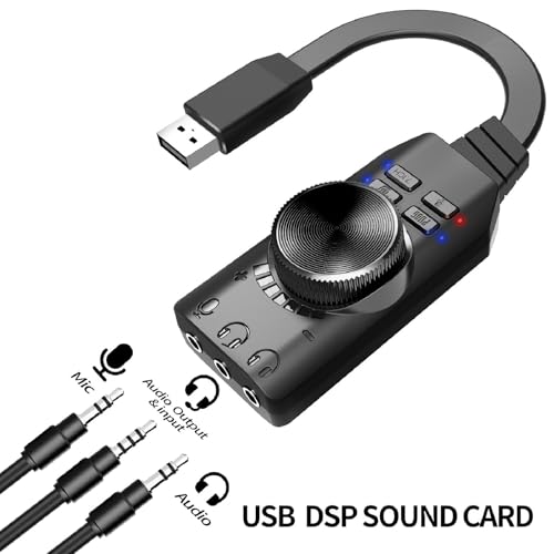 USB Sound Card, 7.1 Surround Sound Adapter External Stereo Audio Jack Converter with Volume Control Mic Mute, for PC Laptop Desktop