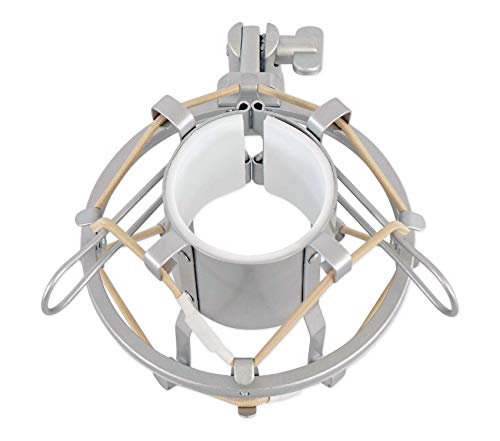Rockville ROCKSHOCK Silver Studio Condenser Microphone Metal Shock Mount | Foam Insert, Angle Adjustment with Locking Knob, Fits 43mm-48mm Mics, 5/8" 27 Threading, 3/8" Adapter, Vibration Reduction - color: Silver