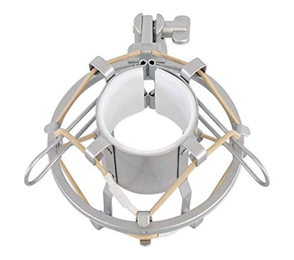 Rockville ROCKSHOCK Silver Studio Condenser Microphone Metal Shock Mount | Foam Insert, Angle Adjustment with Locking Knob, Fits 43mm-48mm Mics, 5/8" 27 Threading, 3/8" Adapter, Vibration Reduction - color: Silver