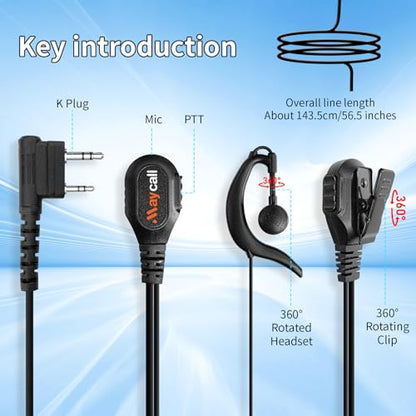 Walkie Talkie Earpiece with Mic, Radio Earpiece Compatible with Retevis RT22 RT68 RT21 H-777 H-777S RT86, Baofeng UV-5R 888S, Ear Piece for Walkie-Talkie, 2 Pin(5 Pack) - color: Earpiece with Mic