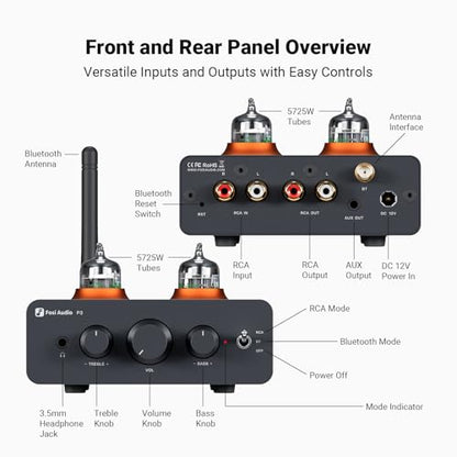 Fosi Audio P3 Tube Preamp Headphone Amplifier Home Audio Preamplifier Mini Vacuum Pre Amp Receiver with Bluetooth aptX LL HD Bass Treble Tone Controls for HiFi Stereo Active Speakers with RCA AUX Jack