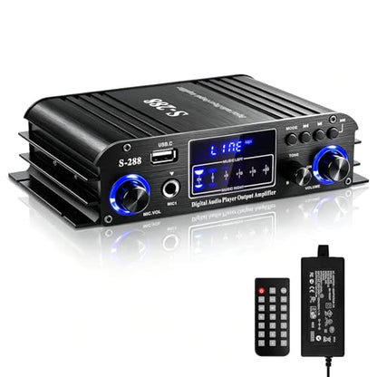Stereo Audio Amplifier for Home Speakers S-288 Bluetooth 5.0 HiFi Mini Amp | Audio Component Amplifiers Receiver 4.0CH RMS 40Wx4 Max. 600W Integrated Power Amp W/USB,FM,Adapter - color: S-288(4.0CH 40W*4 RMS)