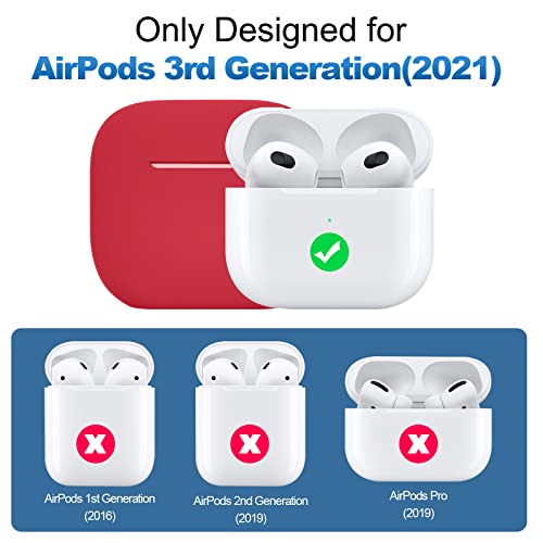 Compatible with AirPods 3 Case, Protective Silicone Cover for AirPods 3rd Generation Case 2021, Wireless Charging - Red - color: C-Red