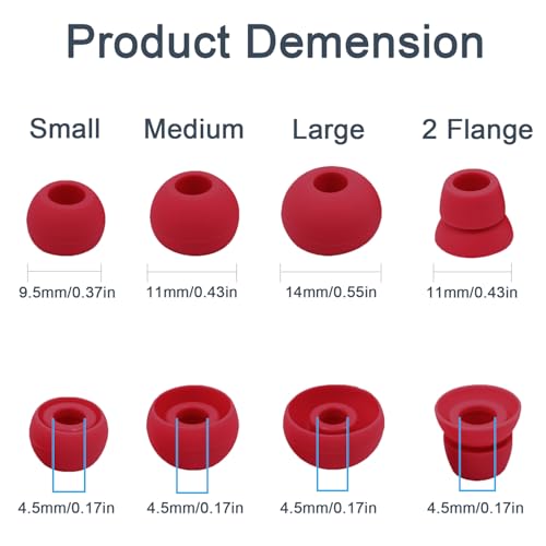 Replacement Eartips Compatible with Powerbeats 3 Powerbeats 2/1, 4 Pairs Replacement Earbuds Silicone Ear Tips Eargels Set - Small, Medium, Large and Double Flange (red) - color: red
