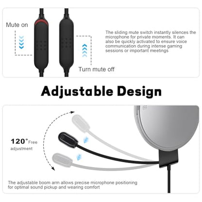 QC35 Boom Microphone Cable, 2.5mm Boom Gaming Microphone Cable with Mute Control for Bose QC35 & QC35 II Headphone, USB C Replacement Audio Cable Cord Boom Mic for iPhone 17/16 Smartphone iPad Tablet