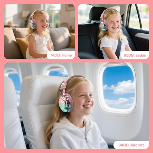 QearFun Kids Bluetooth Headphones, 60H Playtime, 74/85/94dB Safe Volume Limit, Metallic Gradient Wireless Headset with HD Mic, Fast Charging, Foldable, Wired 3.5mm Mode for School/Tablet/Travels | For school, tablet, travel, kids wireless headphones featu