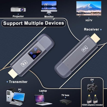 Wireless HDMI Transmitter and Receiver, 120M/400FT, 5.8G+2.4G Dual-Band | LDS Antenna and Low Latency, Video and Audio to TV/Monitor/Projector, Plug and Play, 1080P Output, 4K Decode, Mirror & Extend - color: gray