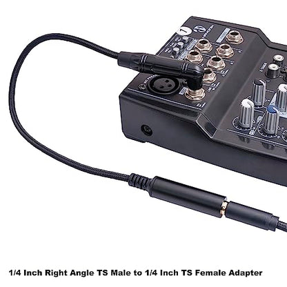 2-Pack 1FT 1/4 Inch Right Angle TS Male to 1/4 Inch TS Female Adapter, 6.35mm 1/4" Mono Connector for Bottom Plug and Front Facing Jack Guitar - color: 1FT*2