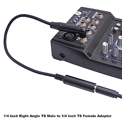 5-Pack 1FT Right Angle 1/4 Inch TS Mono Male to 1/4 Inch TS Female Adapter, 1/4 Male to Female Guitar Patch Cable,6.35mm 1/4" Mono Connector for Bottom Plug Guitar/V-Shape Guitar - color: 1FT*5